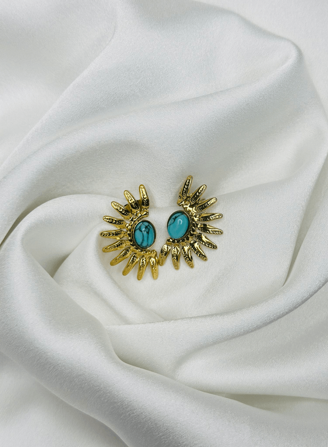 18-Boucles d'oreilles plume pierre bleu 