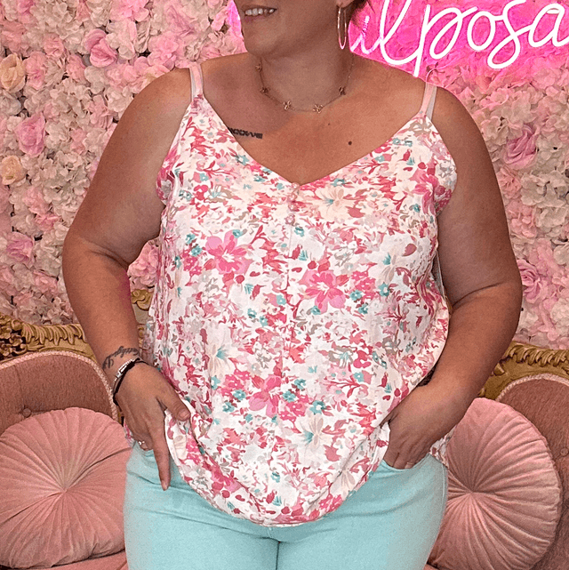 7577-Top fleurie Taille unique du 42 au 50