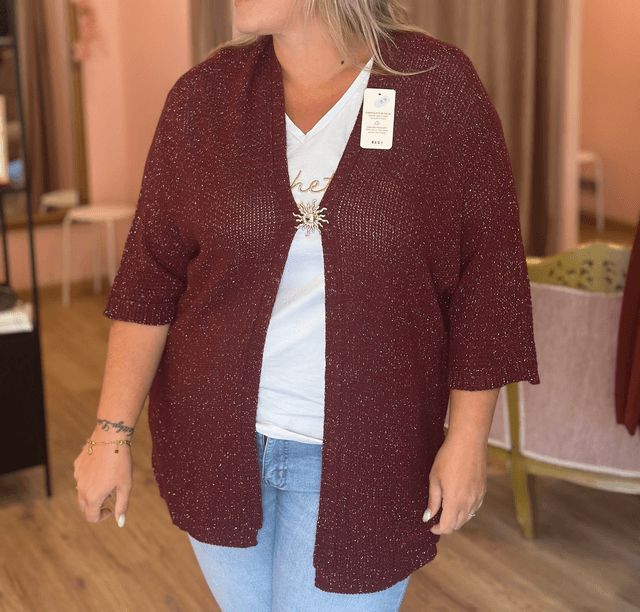 8601-Gilet long brillant avec broche Taille unique du 42 au 52