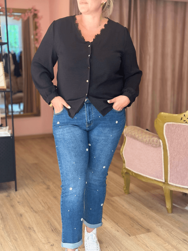 3044-Chemisier encolure dentelle 