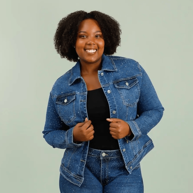 1052-Veste jean scintillante