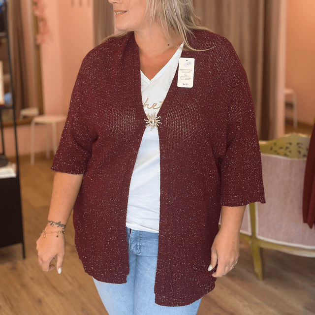 8601-Gilet long brillant avec broche Taille unique du 42 au 52
