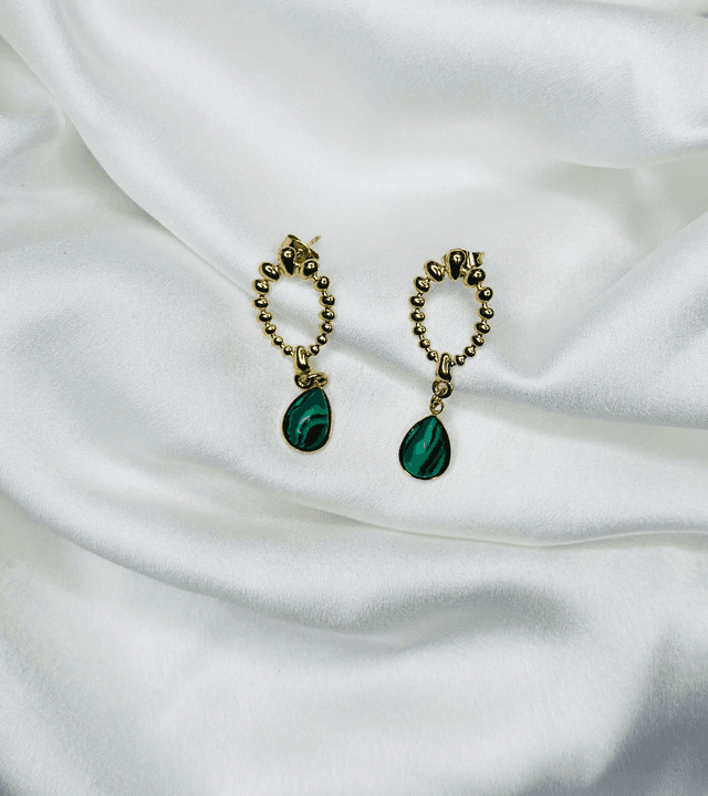 37- Boucles d&#039;oreilles pendantes ovale pierre verte 